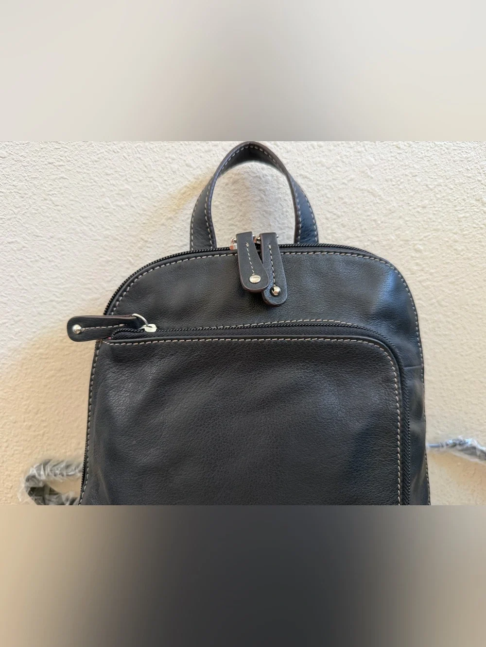 NEW Tignanello Black Leather Small Backpack Purse Zip Pockets 11x9x3